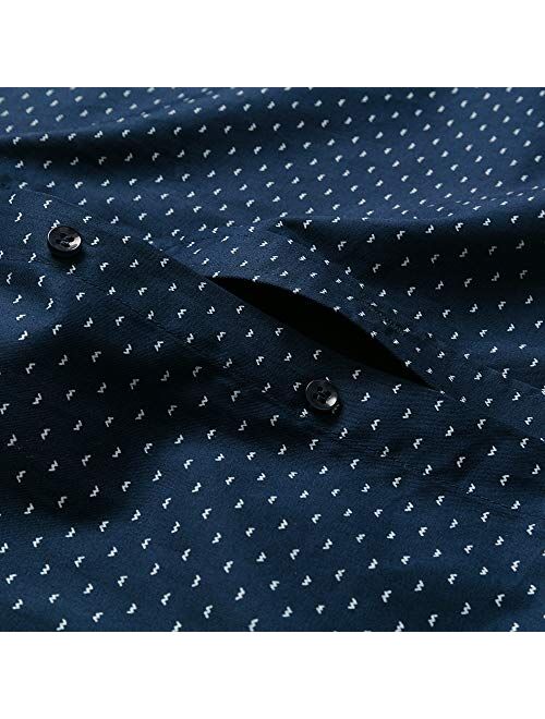 WULFUL Men's Casual Short Sleeve Button Down Shirt Printed Cotton Business Dress Shirts