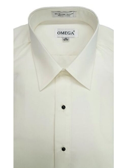 OmegaTux Men's Microfiber Tuxedo Dress Shirt Laydown Collar, Non Pleat