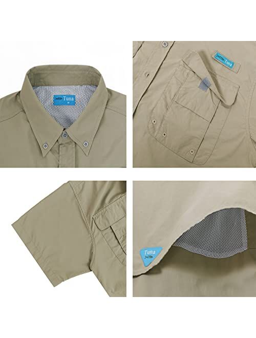 Tuna Men's UV UPF 50+ Sun Protection Soild Anti-Static Waterproof Breathable Fast Dry SPF Hiking Fishing Short Sleeve Shirts