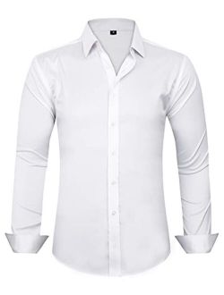 J.Ver Men's Dress Shirts Solid Long Sleeve Stretch Wrinkle-Free Formal Shirt Business Casual Button Down Shirts