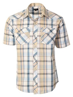 Men's Short Sleeve Plaid Western Shirt W/Pearl Snap-on Buttons