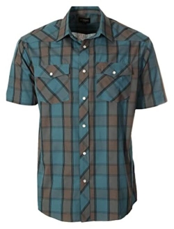 Men's Short Sleeve Plaid Western Shirt W/Pearl Snap-on Buttons