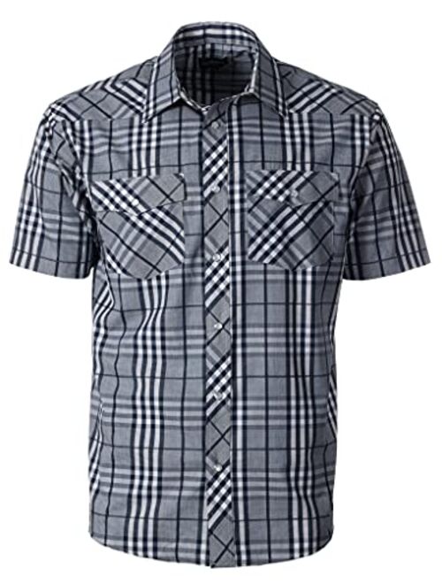 Gioberti Men's Short Sleeve Plaid Western Shirt W/Pearl Snap-on Buttons