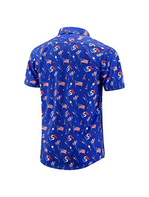ENVMENST Men's American Flag Button Down Shirts Casual Short Sleeve Patriotic Hawaiian Shirt
