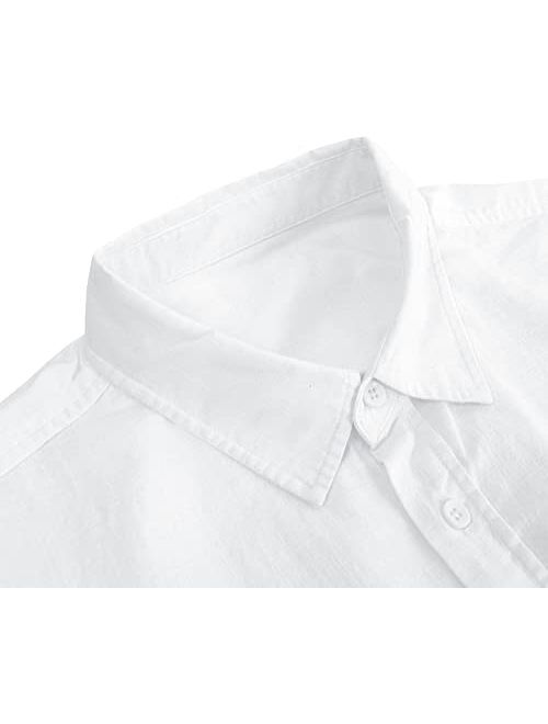 AKEFUN Men's Casual Summer Button Down Linen Shirts Short Sleeve Cotton Beach Tops with Pocket