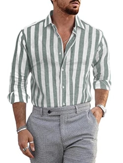 JMIERR Men's Casual Long Sleeve Button-Down Shirts Striped Dress Shirts Cotton Shirt