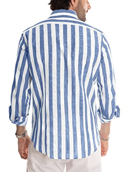 JMIERR Men's Casual Long Sleeve Button-Down Shirts Striped Dress Shirts Cotton Shirt
