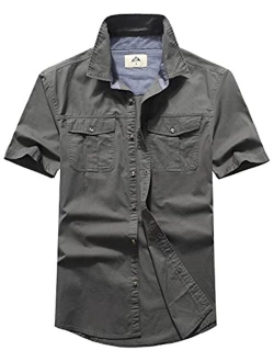 Pooluly Men's Casual Shirts Button-Down Work Shirt Short Sleeve Breathable Workwear