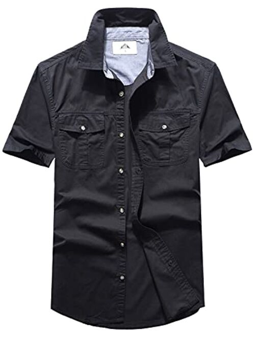 Buy Pooluly Men's Casual Shirts Button-Down Work Shirt Short Sleeve ...