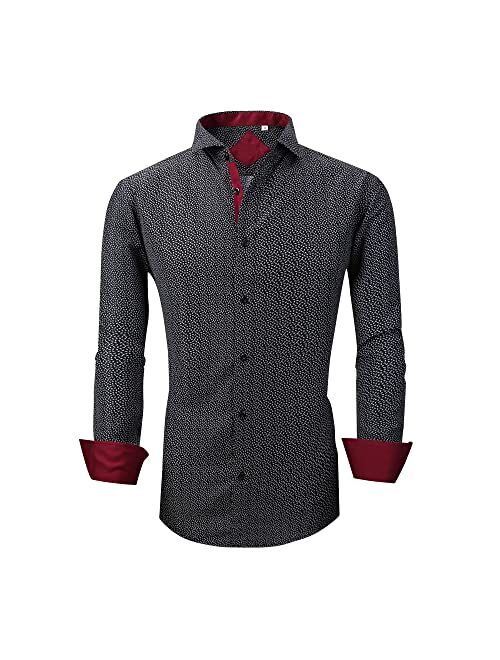 ENSO ELARDER Mens Printed Casual Button Down Long Sleeve Shirts Regular Fit Dress Shirts for Men