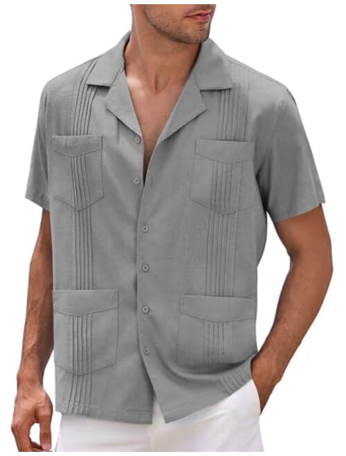 COOFANDY Men's Cuban Shirt Casual Linen Guayabera Summer Beach Button Down Shirt