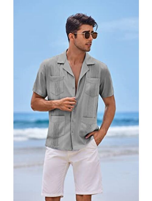 Buy COOFANDY Men's Cuban Shirt Casual Linen Guayabera Summer Beach ...