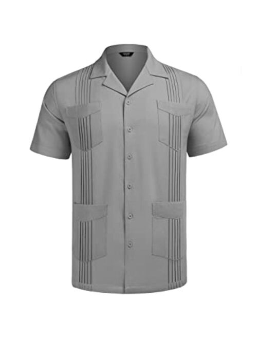COOFANDY Men's Cuban Shirt Casual Linen Guayabera Summer Beach Button Down Shirt