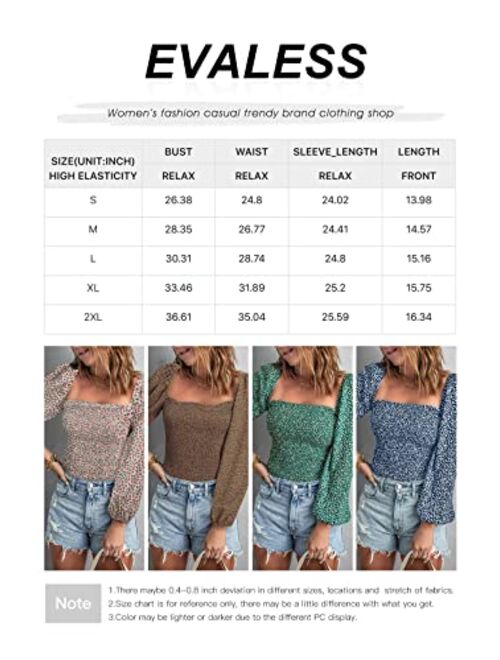EVALESS Womens Blouses Long Sleeve Shirts Square Neck Tops for Women Sexy Casual