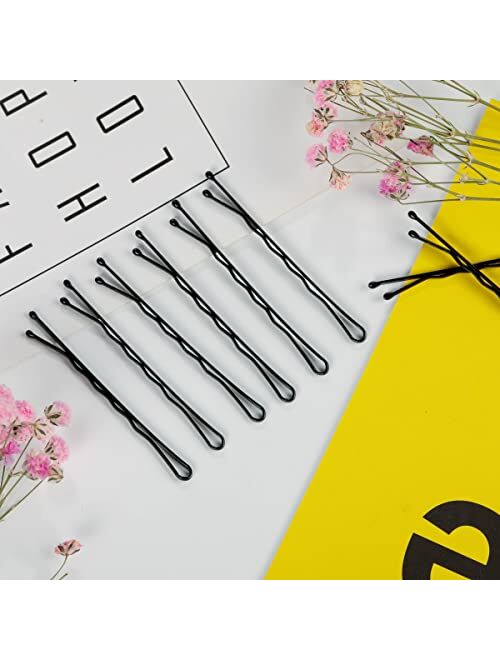 DAIKOYE Bobby Pins,300 Pcs Black Hair Pins with Box for Women Lady Girls Kids,Premium Wave Hairpins for All Hair Types(Black,2.2 Inch)