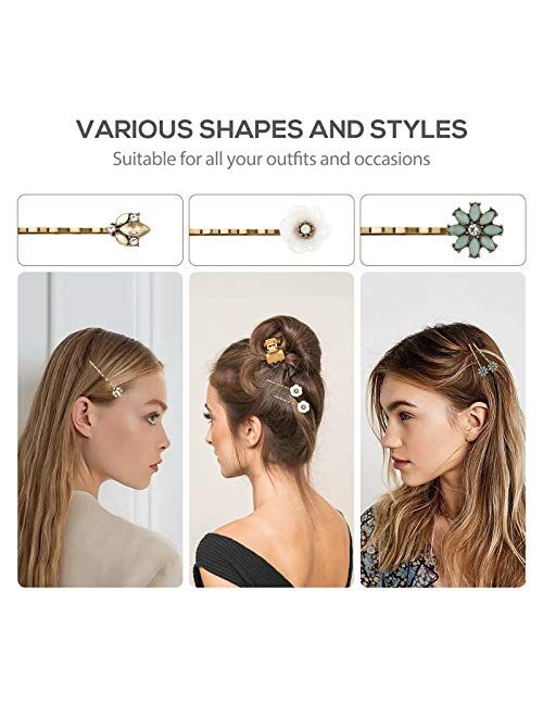Lurrose 6Pcs Vintage Bobby Pins Elegant Crystal Rhinestone Flower Hair Pins Clips Headdress Simple Hair Barrette for Women Girls Outdoor