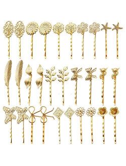 Globalsupplier inSowni 30 Pack/15 Pairs Light Gold Retro Vintage Metal Bobby Pins Hair Clips Barrettes Accessories for Women Girls