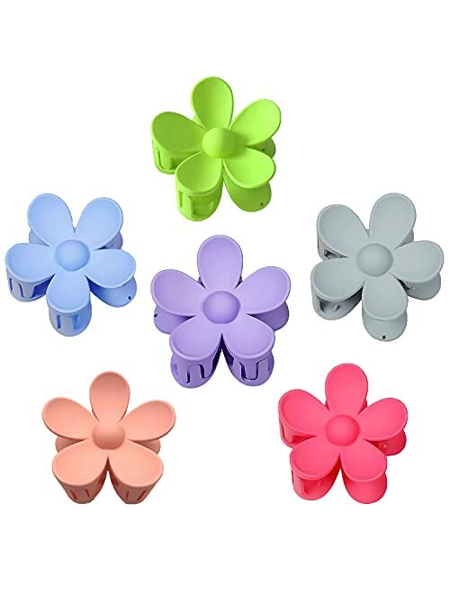 Teshee 6 PCS Hair Claw Clips Big Hair Clips Plastic Matte Flower Hair Clips for Women Girls Non Slip Jaw Clips Barrettes Hair Accessories Hair Clip for Thick Hair