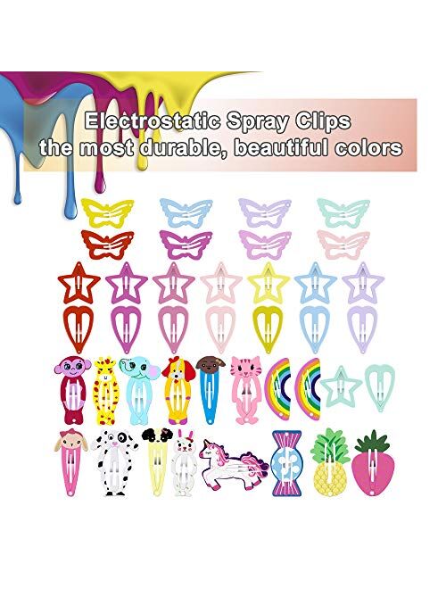 ECADY Hair Clips Colorful Hair Barrette Metal Cute Snap Hair Clips for Girls, Toddlers, Kids - 2 inch, 100pcs