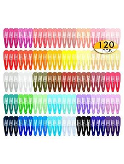 SWSTINLING 120Pcs Snap Hair Clips, 2 Inch Metal Barrettes in 40 Assorted Color, No Slip Cute Solid Candy Color Hair Accessories for Girls, Women, Kids Teens or Toddlers