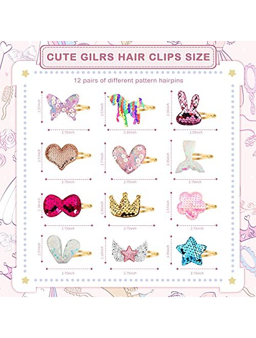 Chuangdi 24 Pieces Hair Clips for Toddler Girls Shiny Star Crown Heart Butterfly Rabbit Unicorn Shaped Kids Hair Barrettes Cute Hair Clips Metal Snap Hair Pins Glitter Ha