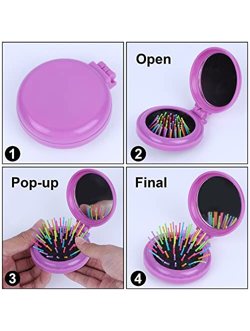 Happy Trees 6 PCS Round Travel Hair Brush with Mirror Folding Pocket Hair Brush Mini Hair Comb with Makeup Mirror for Travel (Set of 6)