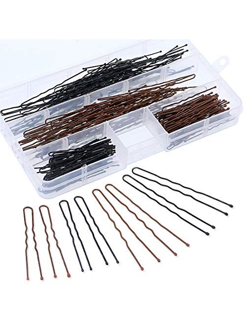Swpeet 220Pcs 5cm 6cm U Shaped Hair Pins Kit, Professional U Shape Hair Pins for Women Girls and Hairdressing Salon Doubtless Bay with Clear Storage Box - Brown and Black