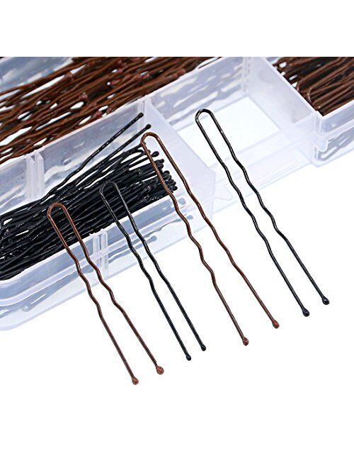 Swpeet 220Pcs 5cm 6cm U Shaped Hair Pins Kit, Professional U Shape Hair Pins for Women Girls and Hairdressing Salon Doubtless Bay with Clear Storage Box - Brown and Black