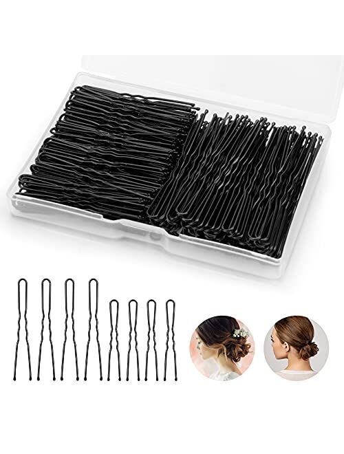 220pcs U Shaped Hair Pins, BEIAKE Black Bun Hair Pins for Kids, Girls and Women, Bobby Pins for All Hair Types (2IN & 2.4IN)