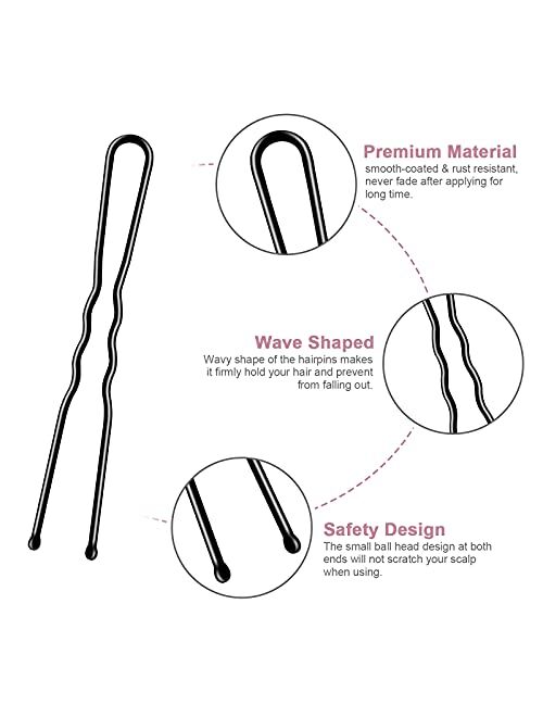 220pcs U Shaped Hair Pins, BEIAKE Black Bun Hair Pins for Kids, Girls and Women, Bobby Pins for All Hair Types (2IN & 2.4IN)