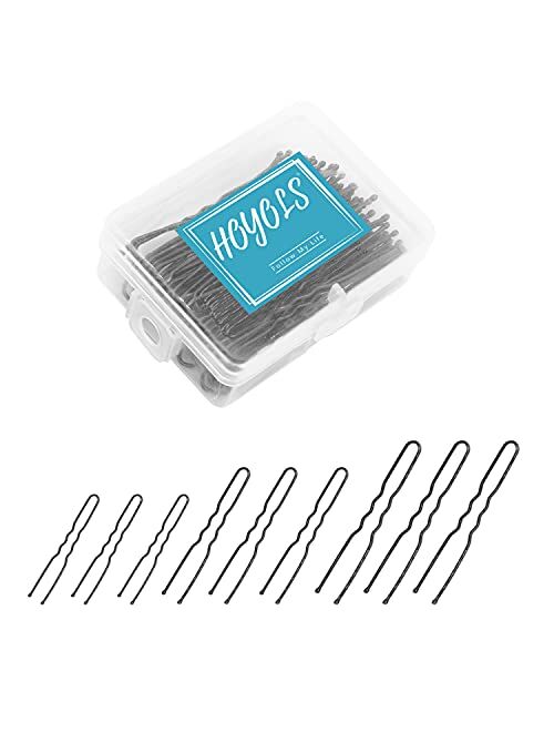 Hoyols U Shaped Hair Pins, Assorted Size U Shape Bobby Pins, Metal Curved Curly Bun Clips Hairpin Crimped Design with Ball Tips for Buns Women Girls Grips Hairstyle Updo 