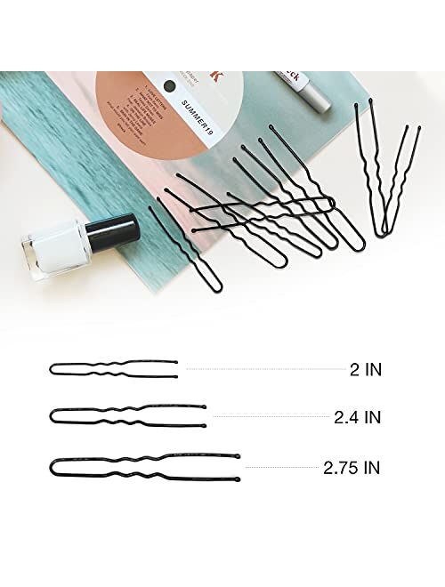 Hoyols U Shaped Hair Pins, Assorted Size U Shape Bobby Pins, Metal Curved Curly Bun Clips Hairpin Crimped Design with Ball Tips for Buns Women Girls Grips Hairstyle Updo 