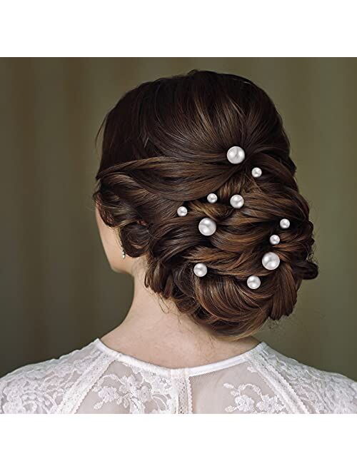 Charonle 32 Pieces Wedding Pearl Hair Pins Bridal Pearl Rhinestone Hair Pins Hair Accessories U Shape Barrette for Bride Bridesmaid Women Girls