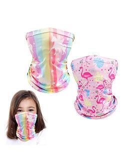SAVANNAH Kids Neck Gaiters Mask Toddler Girls Gator Face Coverings Masks Pink Bandanas Tube Headwear Outdoor 3-10 Years Old Fishing Masks Reusable (Unicorn+Flamingo)