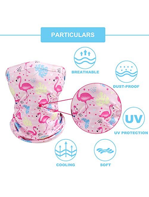 SAVANNAH Kids Neck Gaiters Mask Toddler Girls Gator Face Coverings Masks Pink Bandanas Tube Headwear Outdoor 3-10 Years Old Fishing Masks Reusable (Unicorn+Flamingo)