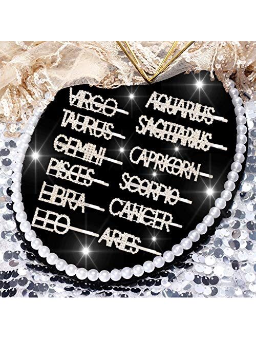 Kaiersi 12 Pieces Constellations Hair Pin Rhinestone Letter Hair Clips Bling Crystal Word Barrettes English Bobby Pins Sparking Headwear Jewellery Hair Accessories for Wo