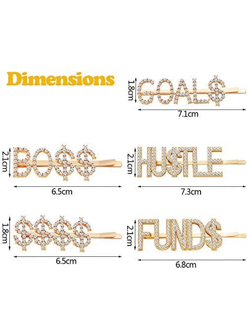 WILLBOND 10 Pieces Dollar Sign Hair Pins Letters Bobby Pins Words Rhinestones Hair Clips Bling Crystal Letter Barrettes for Women and Girls, Christmas and More