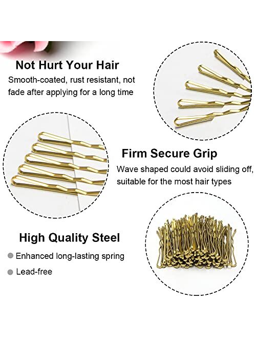 MAORULU Mini Bobby Pins Blonde with Cute Case, 200 CT 1.38 Inch Small Hair Bobby Pins for Buns, Premium Gold Hair Pins for Kids, Girls and Women, Great for All Hair Types