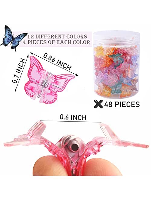 La Jolie Jasmin 48 Pieces Butterfly Hair Clips for Girls Butterfly Clips for Hair Mini Hair Claw Clips with Box Cute Hair Accessories Clips for Hair 90s Girls Women 12 Gr