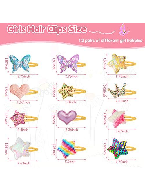 Chuangdi 24 Pieces (12 Pairs) Girls Cute Hair Clips Baby Girls Hair Clips Children Hairpin for Baby Girls Teens Toddlers, Assorted Styles