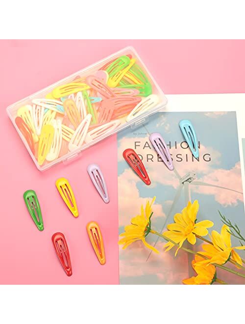 60Pcs Snap Hair Clips for Girls, Gingbiss 2 inch Silicone Coating Colorful Metal Hair Barrettes with Storage Case for Women Girls Kids, No Slip Hair Accessories for Hair,