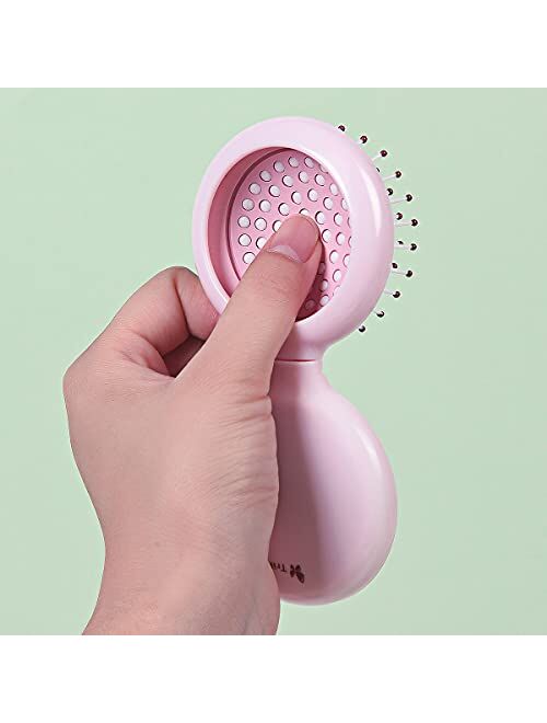 Trikeel Mini Hair Brush for Purse, Pocket Hair Brush with Mirror for Girls, Small Portable Mirror with Brush Travel Size, Pink