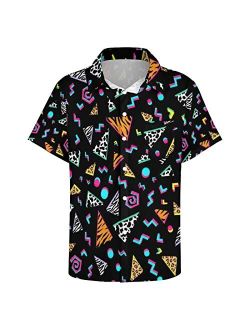 HUGLAZY Memphis Shirts Vintage Button Up Shirt Retro Hawaiian Hawaiian Shirt
