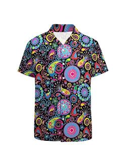 LARSD Mens 70s Shirt Paisley Shirts Vintage Floral Button Up Shirt Hippie Clothes 60s Disco Party Shirt