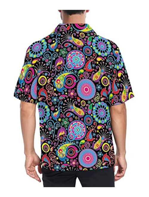 LARSD Mens 70s Shirt Paisley Shirts Vintage Floral Button Up Shirt Hippie Clothes 60s Disco Party Shirt