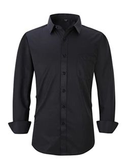 corfty Long Sleeve Dress Shirts for Men - Regular-Fit Casual Button-Down Shirt with Pockets