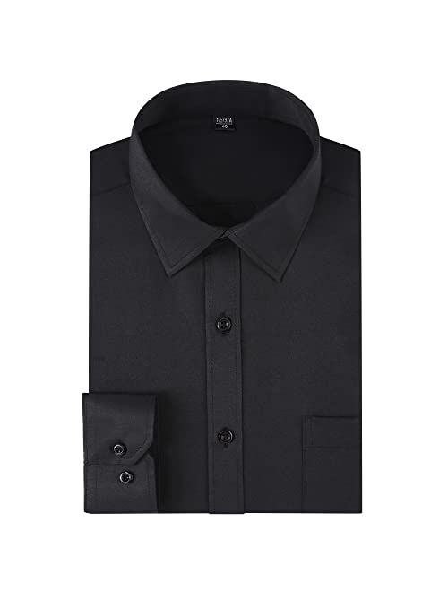 corfty Long Sleeve Dress Shirts for Men - Regular-Fit Casual Button-Down Shirt with Pockets