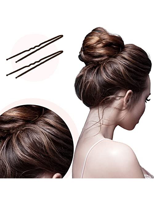 Yunsailing 30 Pieces French Twist Hair Pins Flocked U Pins Hair Bobby Pins for Women Girls Wedding Wigs Extension Accessories Ball Tips, Brown and Gold, 3 Inch
