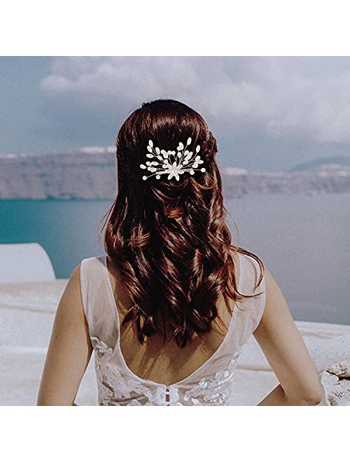 Cinaci 54 Pack Sparkly Silver Pearl Rhinestone Bridal Hair Side Combs+U-shaped & Twist Hair Pins Clips Barrettes Wedding Headpieces Accessories for Women Girls Brides Bri