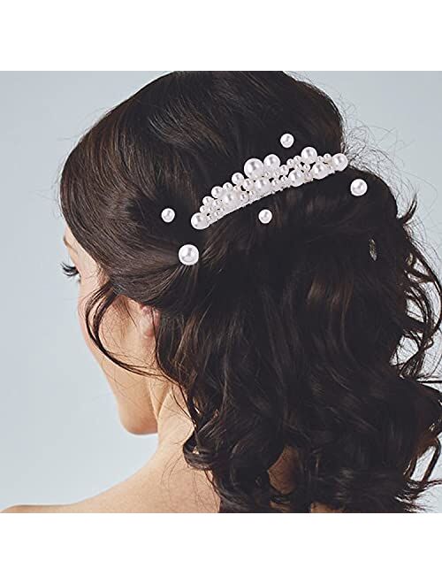 Cinaci 54 Pack Sparkly Silver Pearl Rhinestone Bridal Hair Side Combs+U-shaped & Twist Hair Pins Clips Barrettes Wedding Headpieces Accessories for Women Girls Brides Bri
